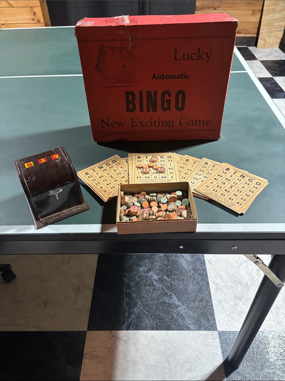 Lucky Brand Red Bingo Game Set with Caller and Number Chips
